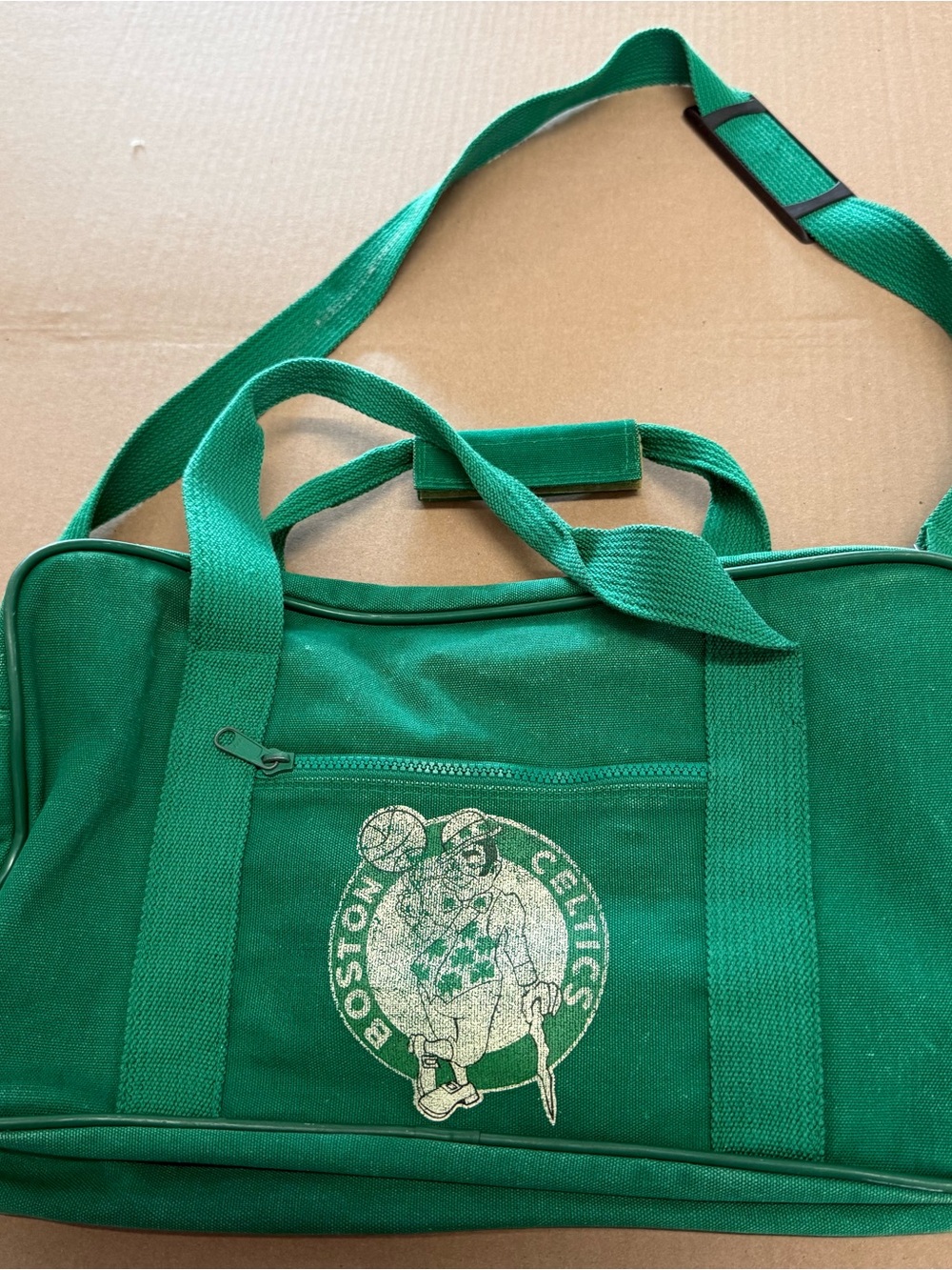 Vintage Boston Celtics Green Canvas Duffel Bag with Shoulder Strap
